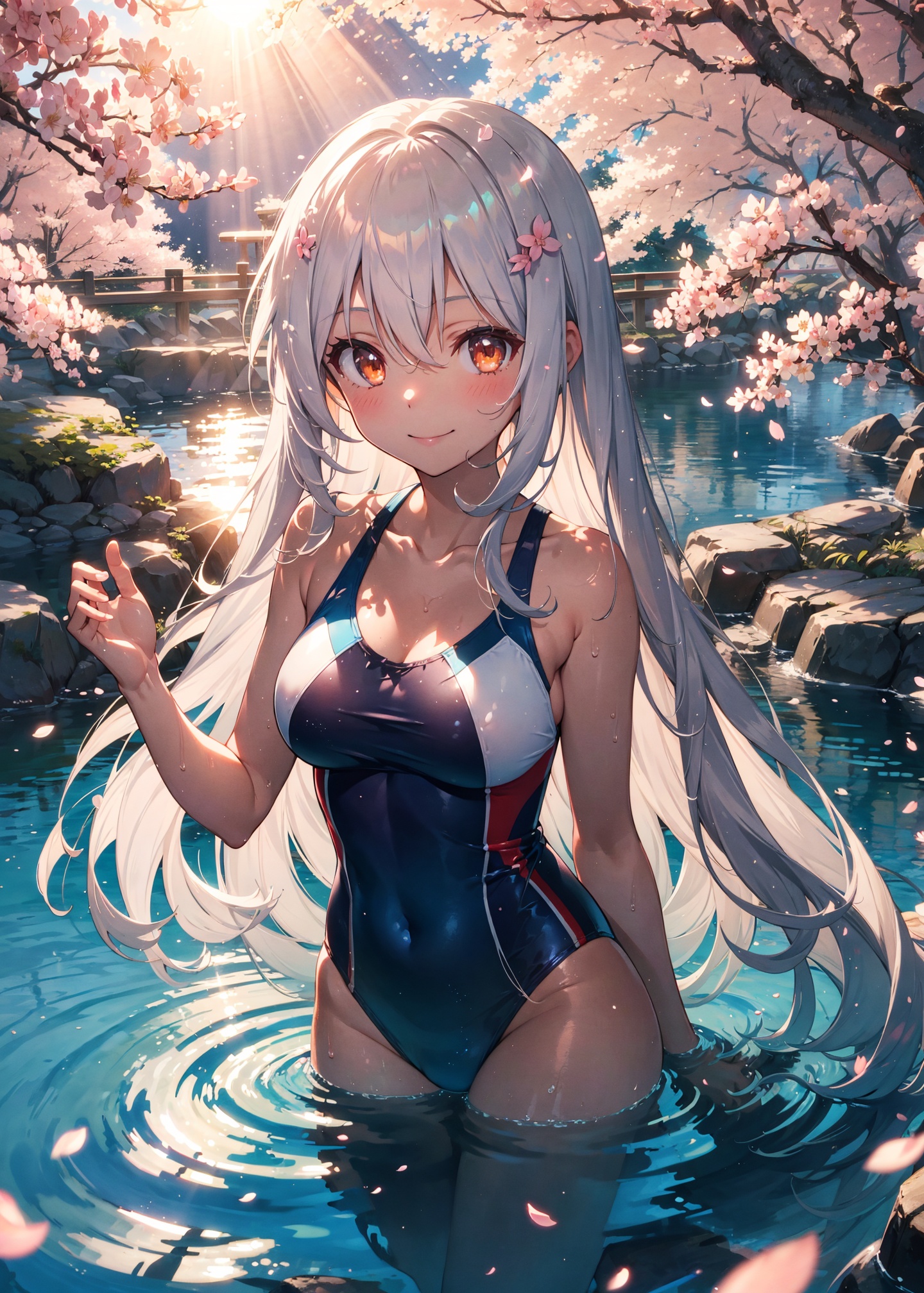1girl,  outdoors,  cherry blossoms on Tensor.Art