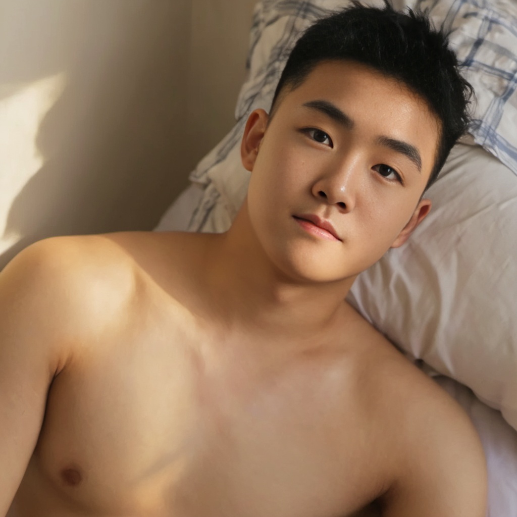 HIRO,1boy,asian boy,20 years old,highres,looking towards the lens,no top,Home,upper_body,
