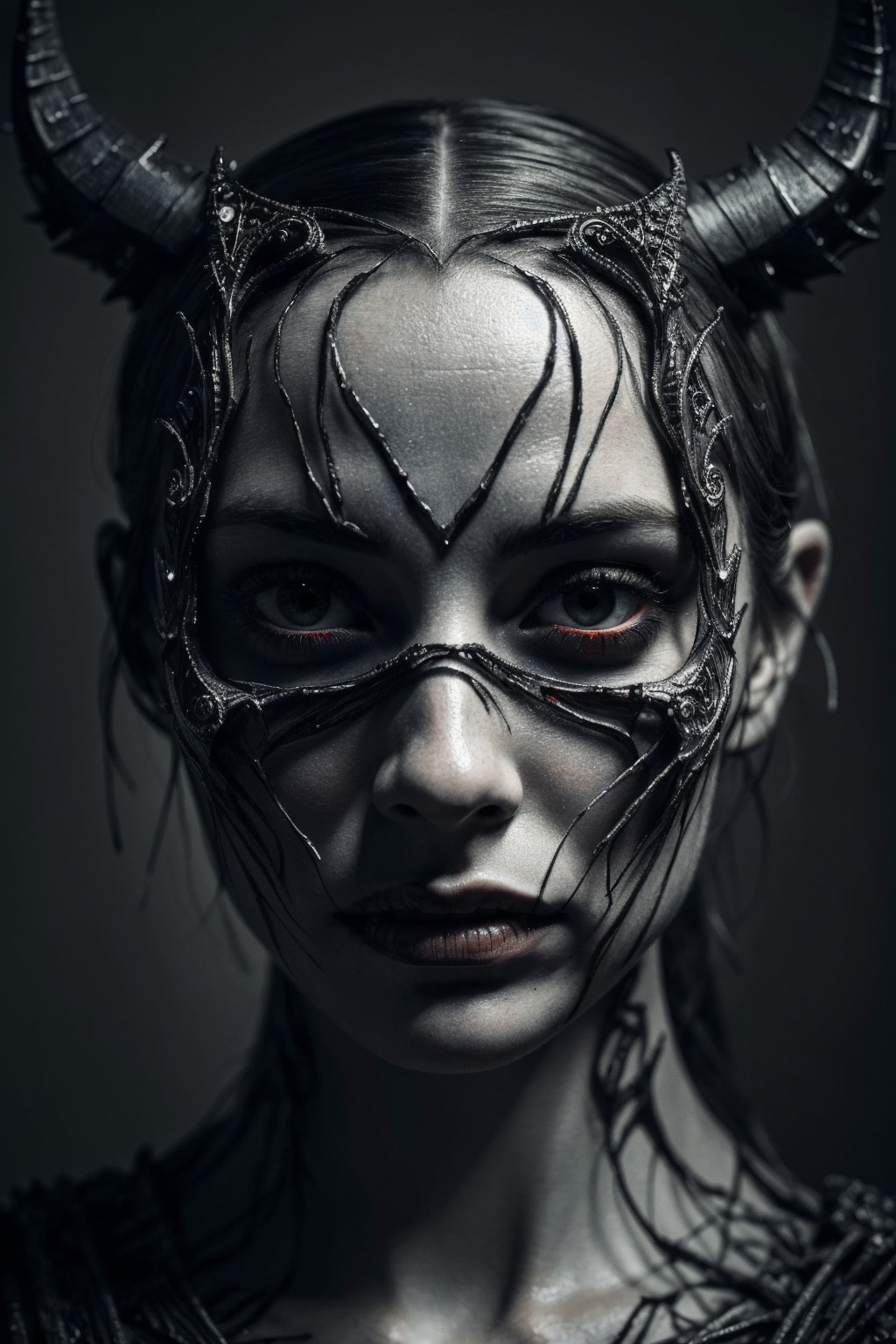 Horror-themed (8k, RAW photo, highest quality),hyperrealistic,intricate abstract,intricate artwork,abstract style,hauntingly,[satan | hell:17],dark and haunting portrait of a demonic satan emerging from the shadows,exuding terror,sinister eyes piercing through the darkness,intricate details,menacing expression,muted colors,Eerie,unsettling,dark,spooky,suspenseful,grim,(in the style of ian miller:1.3),highly detailed,(intricate details),hdr,(intricate details, hyperdetailed:1.2),cinematic shot,extremely high-resolution details,photographic,realism pushed to extreme,fine texture,incredibly lifelike,