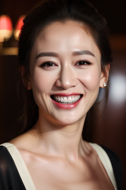 PHOTOREALISTIC,REALISTIC,masterpiece,best quality,highres,ultra detailed,8k,1woman,portrait,(strobe lighting:1.5),looking at viewer, makeup,grin,teeth,hotel room, <lora:chenqiaoen_alexnsfw3.0:0.6>,chenqiaoen,