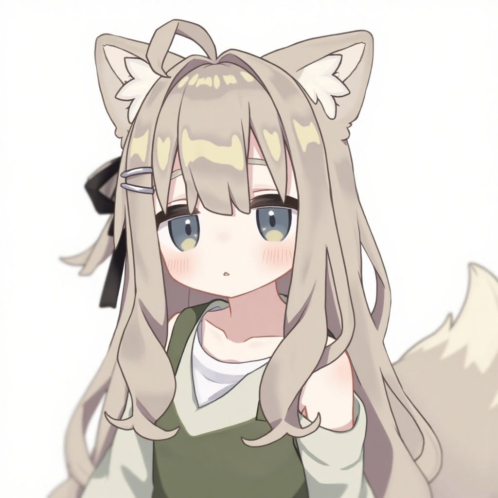 kipfel,kipfel 1girl animal ear fluff animal ears bangs bare shoulders blonde hair blurry cat ears depth of field fox ears fox girl hair between eyes hair ornament hairclip long hair looking at viewer monochrome open mouth sailor collar solo