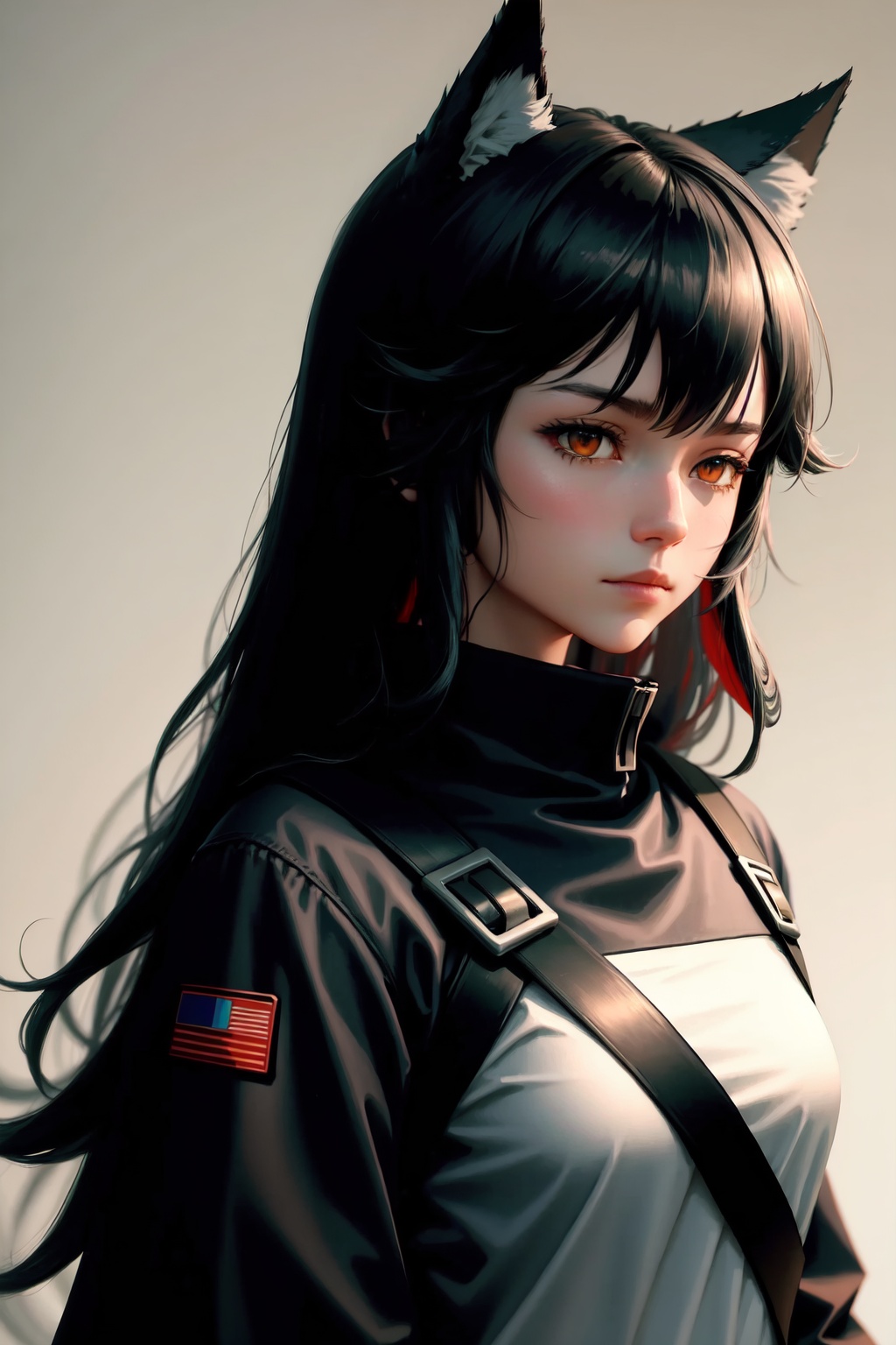 texas_(arknights),wolf_girl,simple_background,animal_ear_fluff,long_sleeves,closed_mouth,1girl,solo,looking_at_viewer<lora:texas_(arknights):1>,simple background,white backgroundmasterpiece,best quality, highly detailed, 