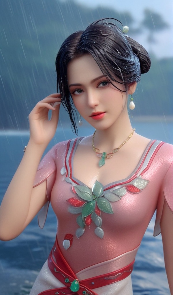 <lora:703-DA-XL-少年歌行-墨花雪:0.8>(,1girl, ,best quality, ),looking at viewer, ,ultra detailed 8k cg, ultra detailed background, ultra realistic 8k cg,  ,masterpiece((((1girl, solo,  , ,solo focus, wet,sweat, ocean,rain, water drop, )))) (, , sweatdrop, flying sweatdrops, sweating profusely,colorful drop \(module\), )   clean, masterpiece,     cinematic lighting, cinematic bloom,   , unreal, science fiction, luxury, jewelry, diamond, gold, pearl, gem, sapphire, ruby, emerald, intricate detail, delicate pattern, charming, alluring, seductive, erotic, enchanting, hair ornament, necklace, earrings, bracelet, armlet,halo,