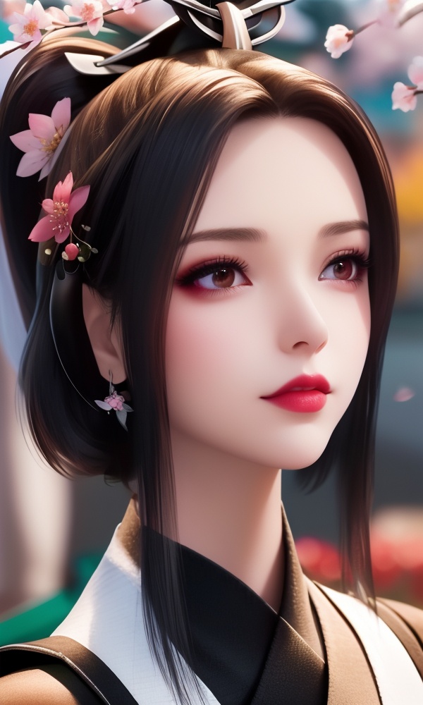 (,1girl, ,best quality, ),looking at viewer, <lora:411-DA-太一剑仙传-季师师:0.8> ,ultra detailed 8k cg,ultra detailed background,ultra realistic 8k cg, ,masterpiece, (( , )),, ,science fiction,mole, ultra realistic 8k cg, ,    ,(,cherry blossoms, autumn leaves,perfect cherry blossom,   ), (cleavage), blurry, depth_of_field, blurry_background, 1girl, blurry_foreground, black_hair, mole, solo, lips, motion_blur, nose, makeup,