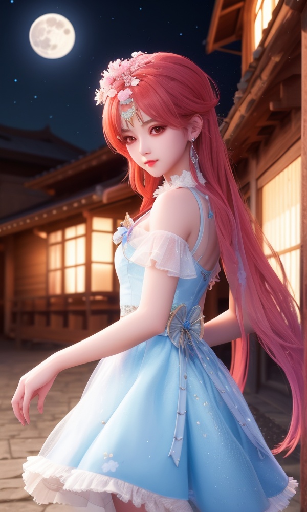 (,1girl, ,best quality, ),looking at viewer, <lora:368-DA-沧元图-柳七月-凤凰变身:0.7>,ultra detailed background,ultra detailed background,ultra realistic 8k cg,, ,masterpiece, (( , )),, ,tamari \(flawless\),  ,   cure blossom, full moon,night,night sky,  (()), (), ,,