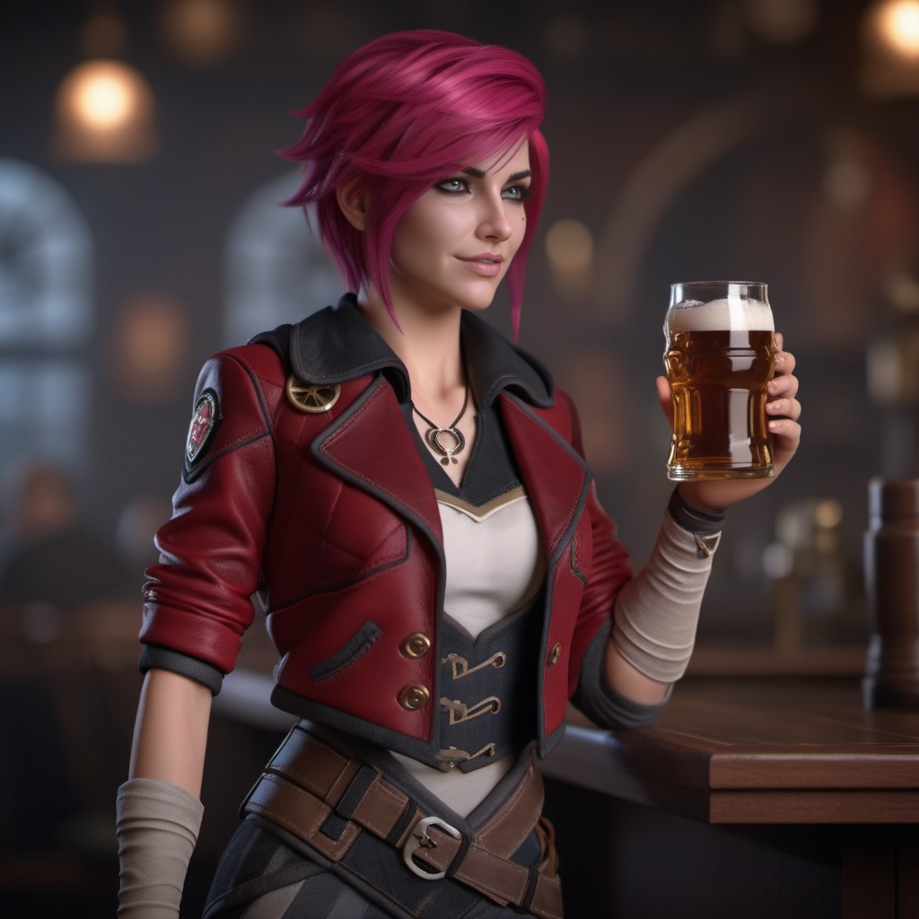 a woman,  pink hair,  red jacket on Tensor.Art