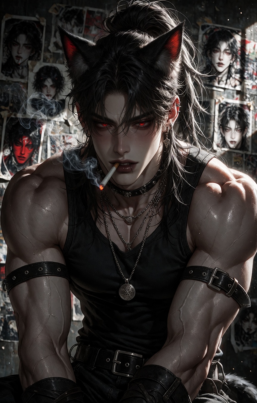 Dark fantasy digital painting with clean refined rendering,  high contrast and a gritty,  seductive underground mood. A mu...