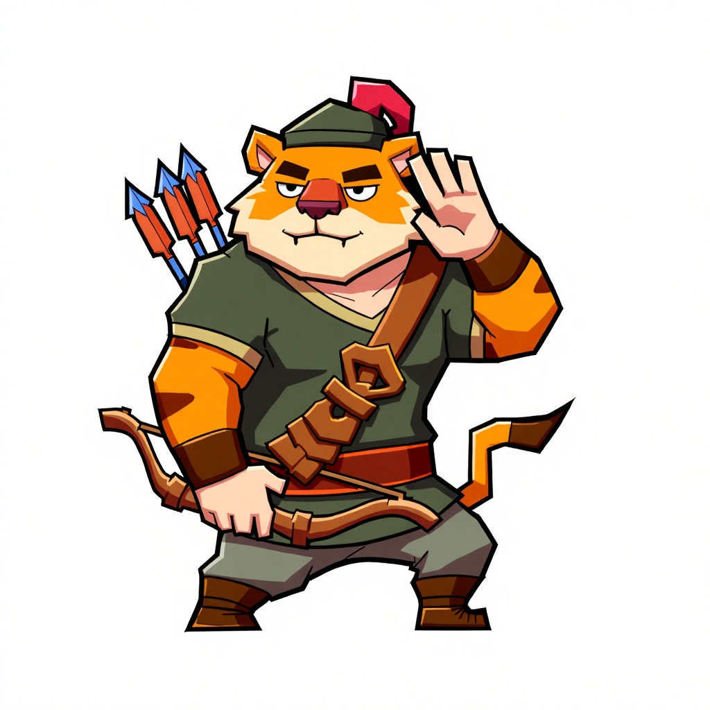 GFQJ,GFQJ,a cartoon image of a man with a bow and arrow,telegram sticker,saluting,bugbear ranger,scout boy,dofus,tigerman,discord emoji,animal crossing new horizons,anthropomorphic tiger,muscular character,epic legends game icon,lion warrior,ancient soldier,sniper, middle age man,minotaur warrior,bara,game asset of fighters,bison god,((tiger)),bengus,honor,a character based on a haggis,war hero,heroic fighter,tauren,official character art,team fortress 3,rugged male ranger,anthropomorphic samurai bear,neotribal,sun wukong,monkey king,
