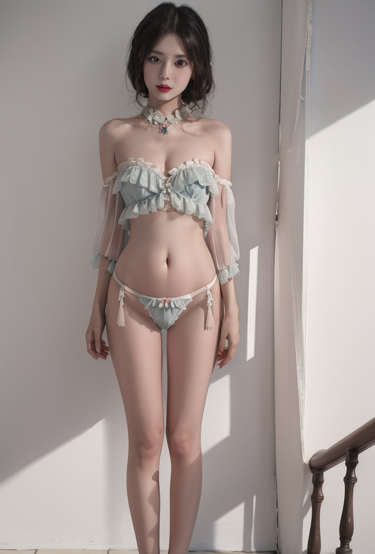 (masterpiece, best quality:1.4),finely detailed,1girl,solo,pale skin,perfect body,standing,(medium breasts:1.2),(cowboy_shot:1.2),killer,panties,strapless,underwear,jewelry,<lora:killer性感古风荷花透视内衣v1.0-000008:0.8>,