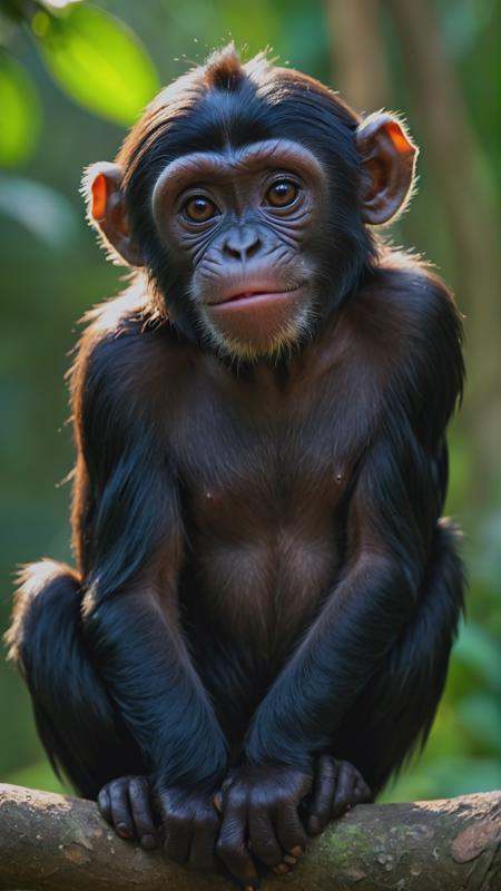 Close-up,  RAW photo of a Monkey bonobo,  sitting on Tensor.Art