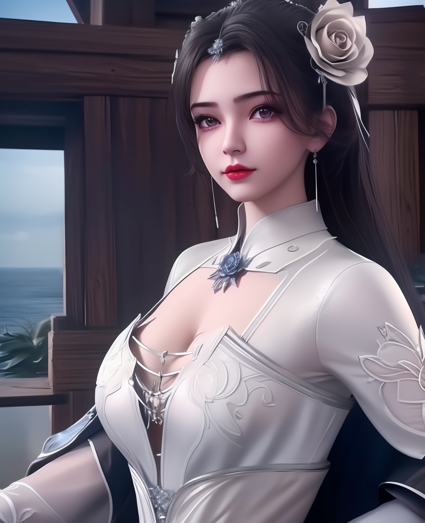 <lora:607-DA-仙逆-李慕婉-**:0.8>(,1girl, ,best quality, ),looking at viewer,masterpiece, (( , )),, realistic,science fiction,mole, ultra realistic 8k cg, sun ,  rose,(cleavage), (),
