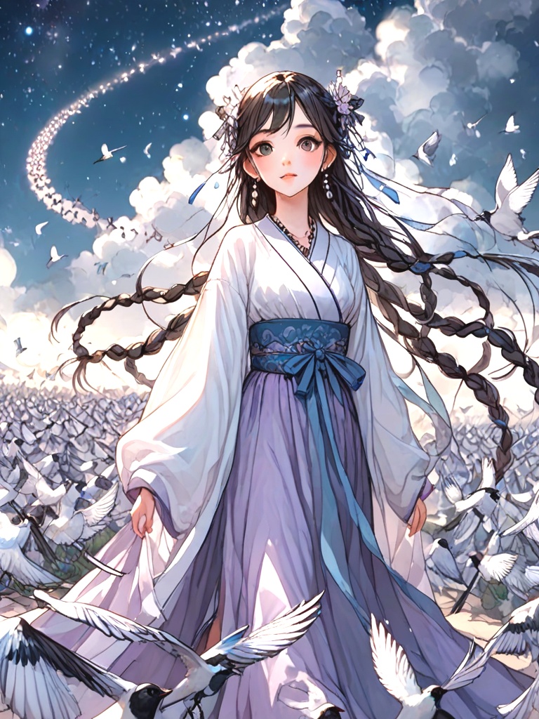 source_anime,  magpie bridge,  birds flock on Tensor.Art