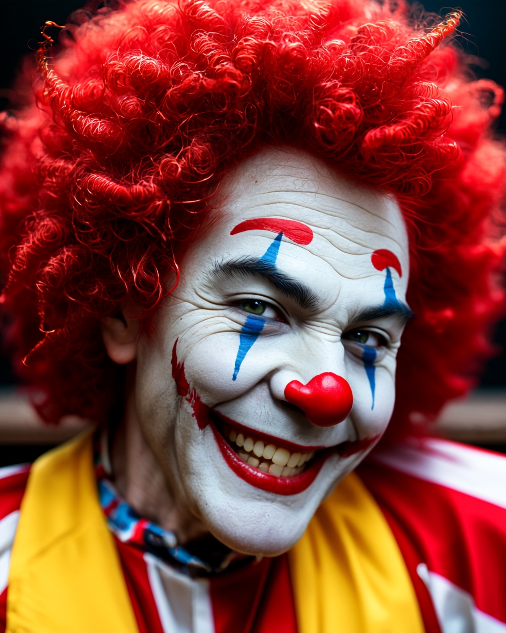 old man,  white clown face,  red afro hair on Tensor.Art
