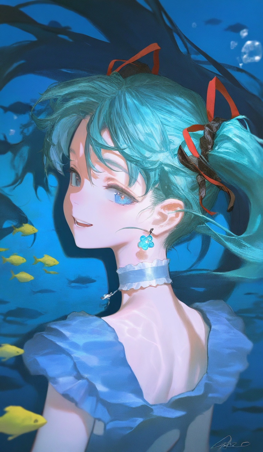 artist:bm tol,artist:ask \(askzy\),artist:applepie \(12711019\),(artist:fkey:0.7),artist:dino \\(dinoartforame\\),(artist:sho \\(sho lwlw\\):0.5),(artist:ame929:0.9),artist:akai999,(artist:dokuro_deluxe:1.2),artist:yogisya,artist:void0,(artist: As109:0.8),(artist:ask \\(askzy\\):0.8),(artist:ningen_mame:0.8),artist:murata_range,(artist:anna \\(drw01\\):0.7),(artist:wlop:0.42),(artist: mau_sakura:0.7),(artist: fagun_yibei:0.8),(artist: bm tol:0.7),(artist:takubon:0.7),artist:rei_(sanbonzakura),artist:ask_(askzy),(artist:krenz:0.6),artist:junito715,artist:reoen,artist:yoshioka (haco),artist:kawacy,(artist: potg_(piotegu):1.1),(artist: deadflow:0.9),(artist: krenz:0.7),(artist: nixeu:0.6),(artist: fkey:0.6),(artist: yomu_(sgt_epper):0.6),(artist: yomiya_sateko:0.6),(artist: saaal653:0.5),(artist: ask \(askzy\):0.5),(artist: betabeet:0.4),(artist: gurande_(g-size):0.3),very awa,masterpiece,best quality,year 2024,newest,highres,absurdres,(artist: potg_(piotegu):1.1),(artist: deadflow:1.1),(artist: caisan:0.9),(artist: As109:0.9),(artist: fagun_yibei:0.8),(artist: kidmo:0.8),(artist: mau_sakura:0.7),(artist: krenz:0.7),(artist: bm tol:0.7),(artist: nixeu:0.6),(artist: fkey:0.6),(artist: yomiya_sateko:0.6),(artist: yomu_(sgt_epper):0.6),(artist: saaal653:0.5),(artist: ask \(askzy\):0.5),(artist: betabeet:0.4),(artist: asanagi:0.3),(artist: gurande_(g-size):0.3),(artist:john_kafka:0.2),(artist:nixeu:0.2),(artist:quasarcake:0.2),(artist: bm tol:0.1),(contour deepening:1.5),(lineart:1.5),(oil painting:1.3),(frottage:1.1),(light and shadow contrast:1.1),(light:1.3),(dark:1.1),(80s movie:1.3),(film grain:0.3),(chromatic aberration:0.5),(realistic background:0.8),(photo background:0.5),(blurry background:0.3),<lora:沉迷mo鱼画风:1>,(official wallpaper:1.3),close-up,(facing away:1.3),(looking back:1.3),light smile,\,long hair,blue eyes,smile,open mouth,looking at viewer,upper body,floating hair,aqua hair,dress,bangs,collarbone,underwater,blurry,hatsune miku,jewelry,teeth,fish,choker,hair ornament,:d,signature,