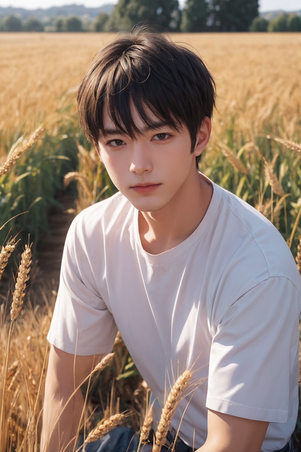 1boy,  wheat field on Tensor.Art