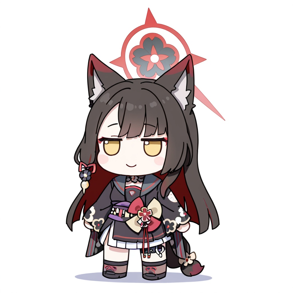 <lora:fumo_noob1:1>,fumo,chibi,1girl,solo,full body,wakamo \(blue archive\), blue archive, ,white background,simple background,