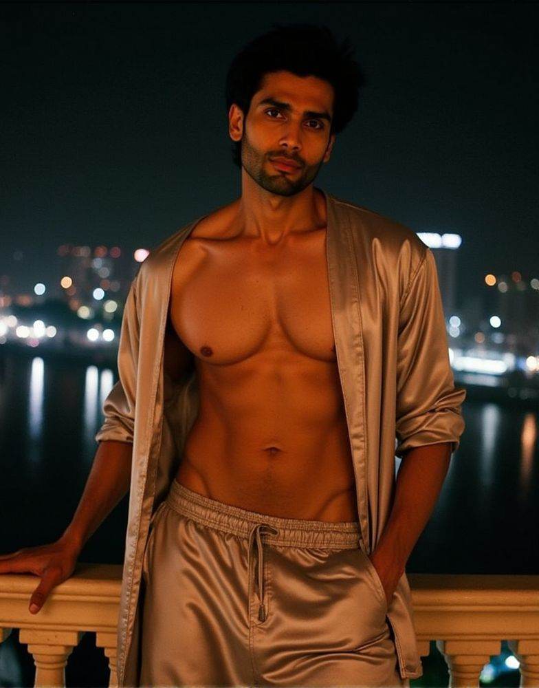 Rohit Khandelwal ,  direct eye contact,  six pack abs on Tensor.Art