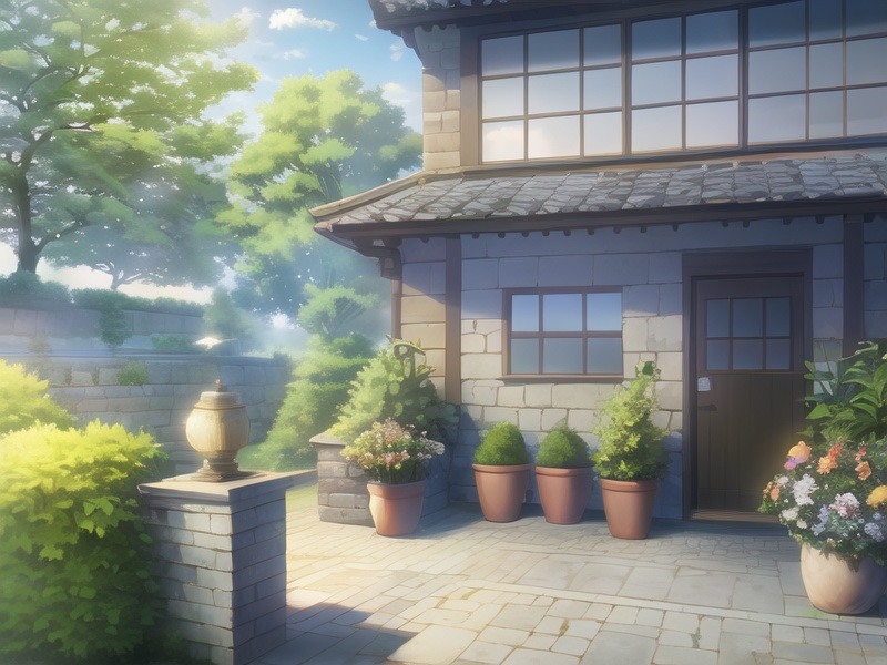 outdoors,Homestay,garden,lighting,old stone wall,Terrace landscape,, (masterpiece,best quality,ultra_detailed,highres,absurdres:1.2)