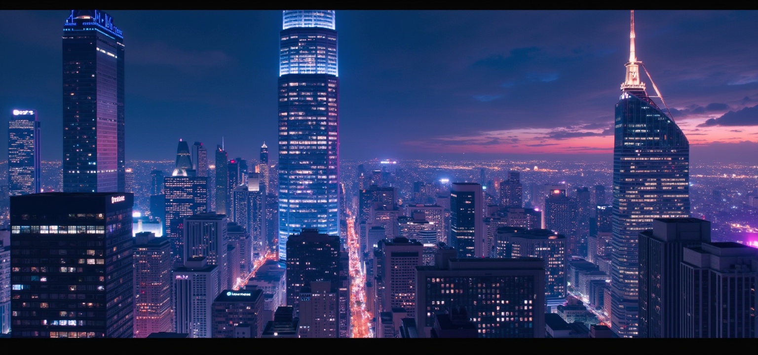 Color style,Fantasy style,(Color style:2),As night falls, the city's lights gradually come alive, **** countless twinkling stars fallen to earth, adorning the bustling metropolis with a dreamlike charm. Skyscrapers pierce the clouds, their facades adorned with neon lights and LED screens that flicker in competition, a **** of colors interweaving to outline the grandeur of the architecture. It's as if the fusion of modern technology and human ingenuity is shining brightly in the night sky. Each window emanates a soft glow, **** a warm storybox, narrating the laughter and daily lives within.