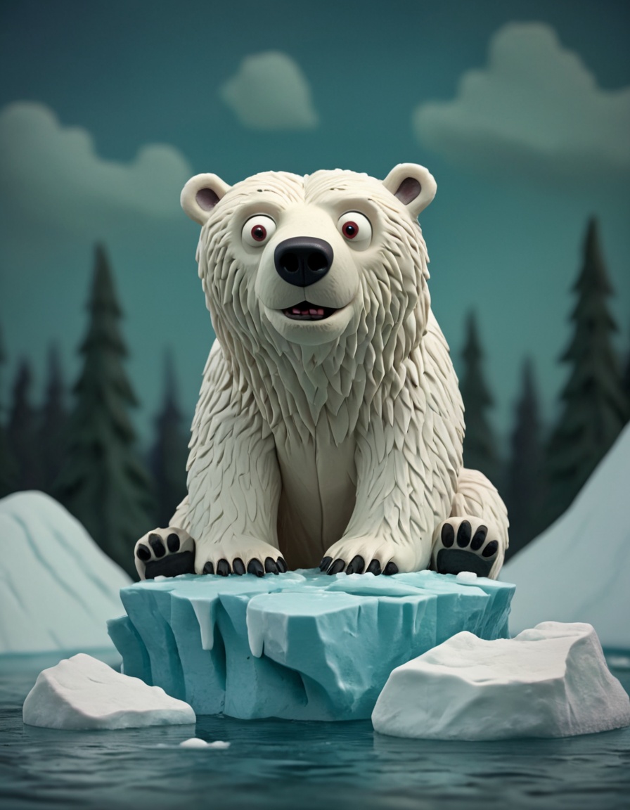 novuschroma51 style polar bear on an ice berg claymation on Tensor.Art
