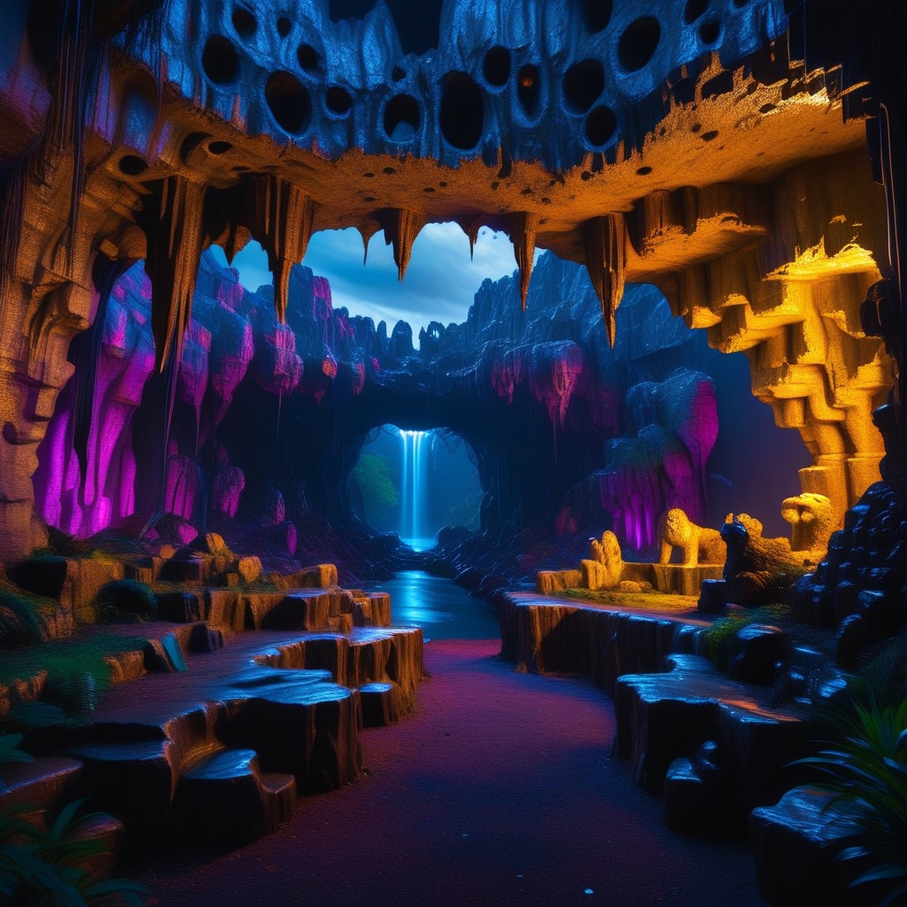 photograph,  landscape of a Mythical Grotto from inside of a Harare,  at Twilight on Tensor.Art