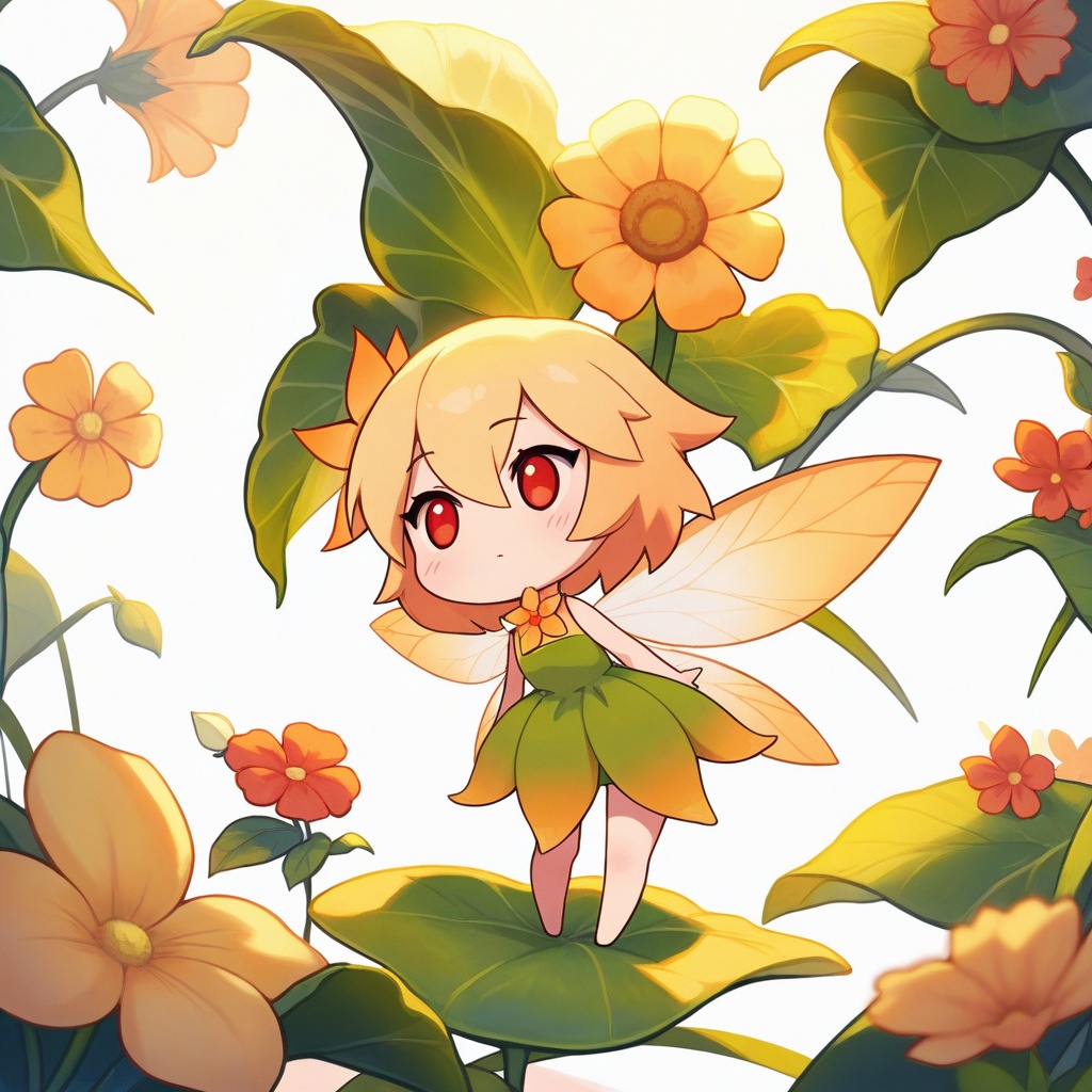 chibi,1girl,masterpiece,high quality,best quality,beautiful,white background,flowers,fairy,