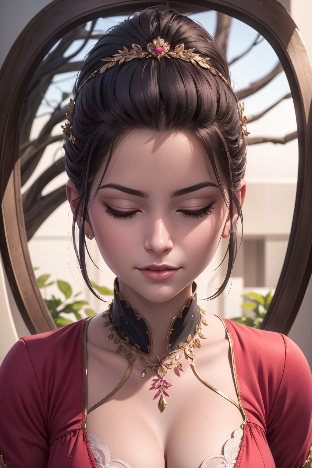 masterpiece,best quality,ultra high res,(abstract art:1.4),1girl,flying hair,hair ornament,eyes closed,<lora:baichuan_v1:0.8>,portrait,
