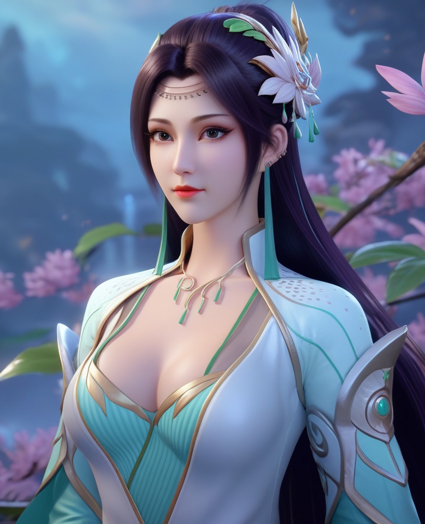 <lora:575-DA-XL-斗破苍穹-云韵-绿服:0.8>(,1girl, ,best quality, ),looking at viewer,  ,ultra detailed background,ultra detailed background,ultra realistic 8k cg,, ,masterpiece, (( , )),, , , spirit blossom \(league of legends\),   ,   (cleavage), (), ,,