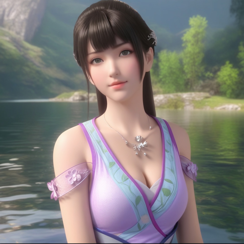 <lora:709-DA-XL-斗破苍穹-小医仙:0.8>(,1girl, ,best quality, ),looking at viewer,  ,ultra detailed 8k cg, ultra detailed background,  ,masterpiece, (( , )) , lake,upper body,   (cleavage), (), 