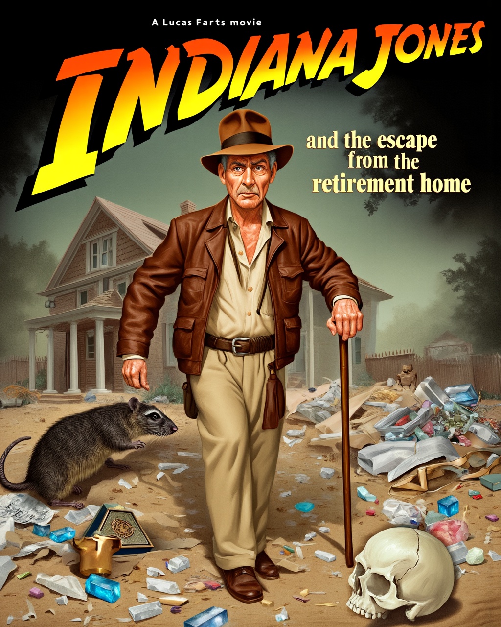 A movie poster for the movie titled 'Indiana Jones' in big stylized letters. Under the title it is written 'and the escape...