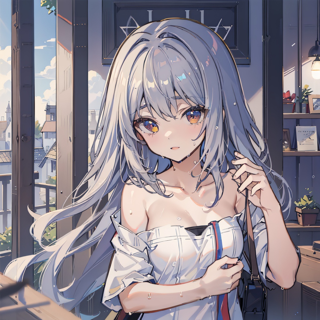 chibi,finely detail,Depth of field,(((masterpiece))),((extremely detailed CG unity 8k wallpaper)),best quality,high resolution illustration,Amazing,highres,intricate detail,(best illumination, best shadow, an extremely delicate and beautiful),beautiful sky,cumulonimbus,medieval street,town,florist's shop,Lens Flare,towel,1girl,blurry,depth_of_field,wet,solo,collarbone,brown_eyes,breasts,blurry_background,naked_towel,blurry_foreground,looking_at_viewer,long_hair,medium_breasts,