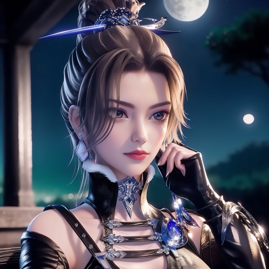 <lora:万界至尊-李雪衣-皮衣:0.8>, (,1girl, ,best quality, ),looking at viewer,masterpiece(,1girl,night, starry sky, milky way,outdoors, full moon,  night sky, darkness,  world of darkness, , ) ,ultra realistic 8k cg,   clean, masterpiece,     (( , )),, , , prestige, luxury, jewelry, diamond, gold, pearl, gem, sapphire, ruby, emerald, intricate detail, delicate pattern, charming, alluring, seductive, erotic, enchanting, hair ornament, necklace, earrings, bracelet, armlet,halo((, )), (),