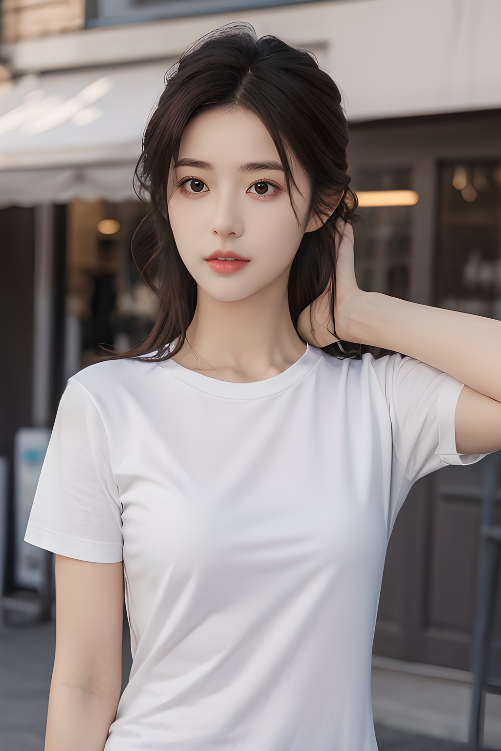 <lora:0808_07:0.7>,simple background,casual T-shirts,, 1girl,realistic,masterpiece, best quality, photorealistic, HDR,detail