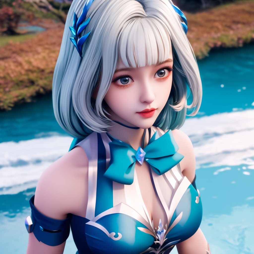 <lora:神印王座-小甜椒:0.8> (,1girl, ,best quality, ),looking at viewer,  ,ultra detailed 8k cg, ultra detailed background,  ,masterpiece, (( , )) , lake,upper body,   (cleavage), (),