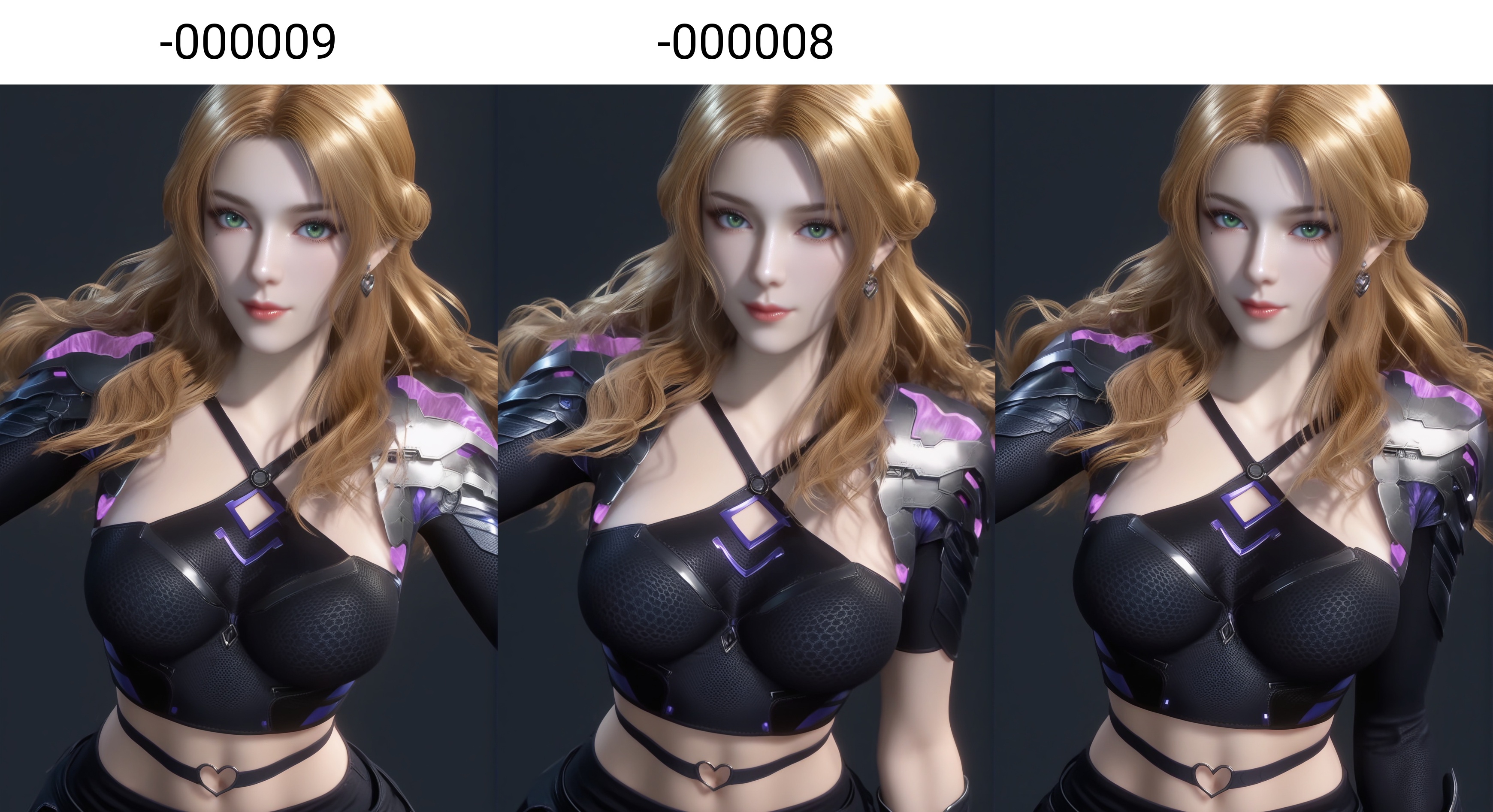 (score_9),upper body,<lora:珍妮特-apony-000009:0.83>,znt,1girl,solo,long hair,blonde hair,earrings,green eyes,braid,mole under eye,crop top,belt buckle,shoulder armor,midriff,black skirt,navel,groin,groin tendon,<lora:perfect eyes_v1:0.8>,light blush,Expressiveh,<lora:Expressive_H-000001:0.8>,collarbone,(glamor:1.2),curvy,BREAKlooking at viewer,<lora:e肤色滑块:0.5>,fair_skin,(pale_skin),(white skin),<lora:e色温:0.35>,light skin,BREAKsimple background,grey background,ultra-detailed skin texture,detailed textures,4K ultra HD,sharp focus,high detail,natural lighting,high contrast,hearts,<lora:SDS-XL泛光调节器_v1.0:1>,Volumetric Lighting,Tyndall effect,