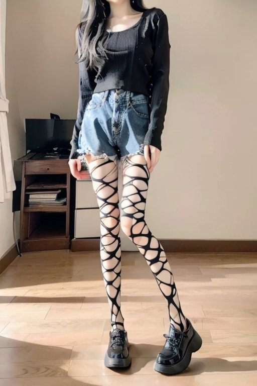 1girl,ultra-detailed,8k resolution,(photorealistic:1.5),RAW,perfect finger,good hand,(full body shot:1.2),delicate skin,best quality,HDR,Vivid Colors,solo,photo,cute and girl,(looking at viewer:1.1),Elegant,(stand:1.1),powa,<lora:lora:0.6>,<lora:powa_v1.0-000006:0.9>,(ultra short denim shorts:1.1),(long leg:1.1),(indoor:1.2),