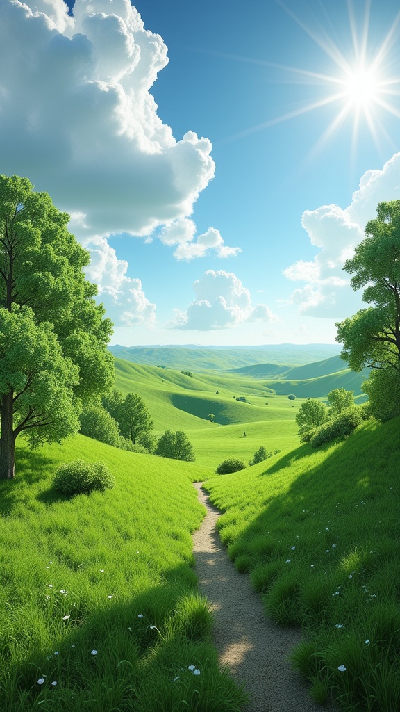 painting of a view of a green field with a pathway through it, fantasy matte painting,cute, magic realism matte painting, surrealist landscape painting, ( matte painting, 3 d virtual landscape painting, surrealism background, rob gonsalves and tim white, a detailed matte painting, matte painting scenery, jim warren and rob gonsalves, fantasy landscape painting, dreamy matte painting, a beuatiful matte painting, ferdinand knab background, happy colors. rob gonsalves, detailed matte fantasy painting, high quality matte painting, fantasy background, heaven background, matte fantasy painting, surreal background, epic surrealism 8k oil painting, exquisite matte painting, surreal matte painting, surreal dream landscape, matte painting ", matte painting", highly detailed matte painting, matte painting of human mind, a matte painting, very beautiful matte painting, in matte painting