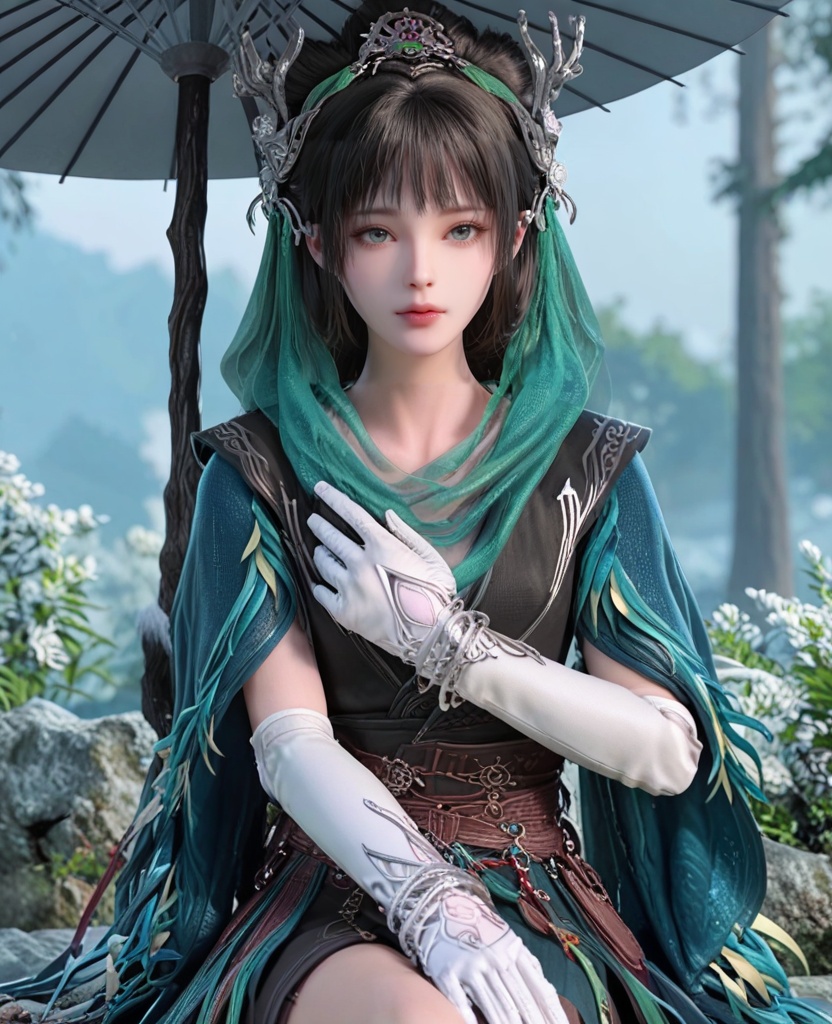 (oriental architecture, elegant decor, sophisticated style:1.1),(hands on knees:1.1),(breasts:1.2),<lora:XL剑网三陈月宗主:0.95>,miss chenyue,dress,black hair,hair ornament,earlock,blunt bangs,white gloves,belt,scarf,bracelet,, score_9,score_8_up,score_7_up,score_6_up,score_5_up,score_4_up,3d rendering,tag1,tag2, Cinematic Lighting,backlighting,