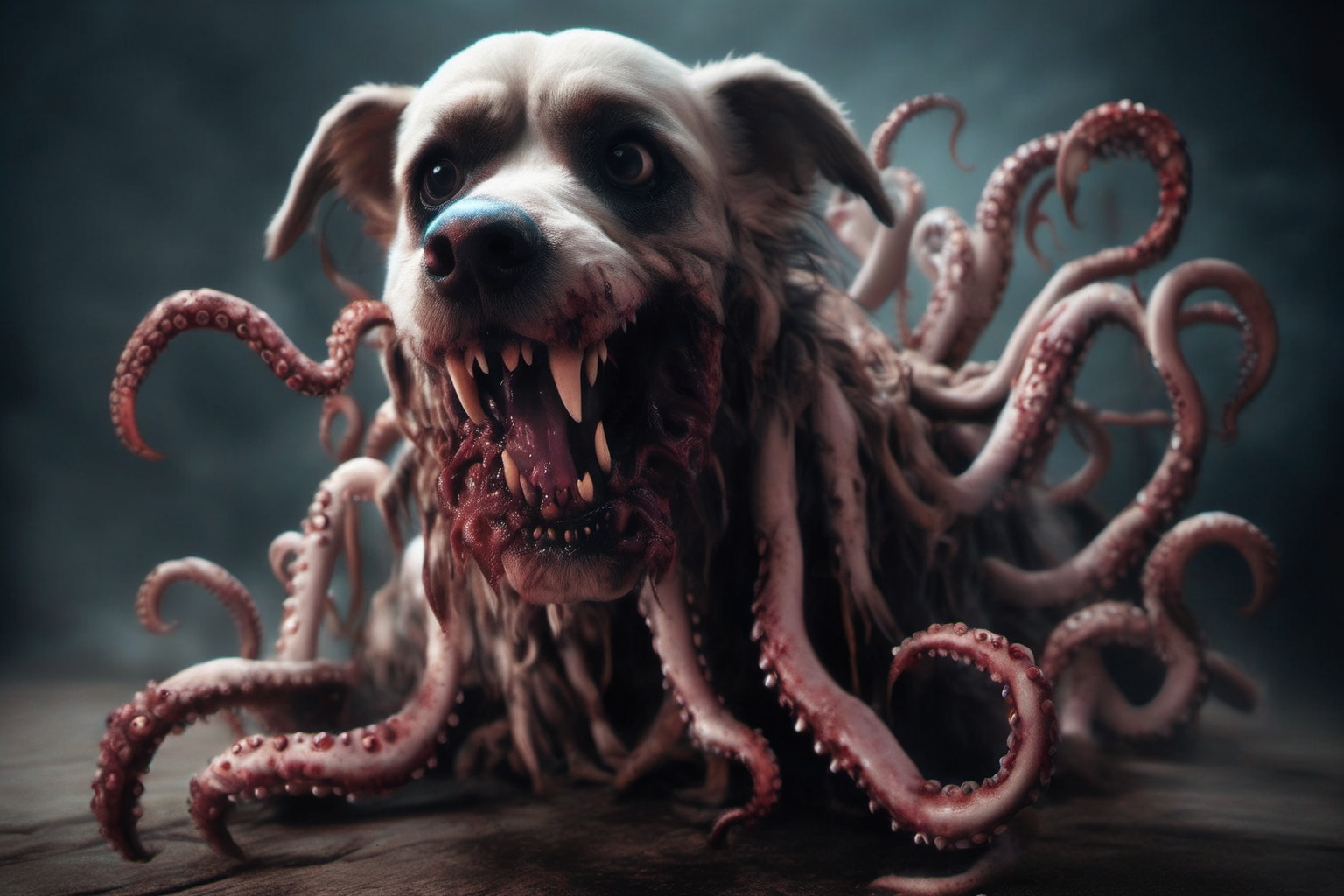 a photo of a terrifying zombie dog with tentacles,  scary,  horror on Tensor.Art