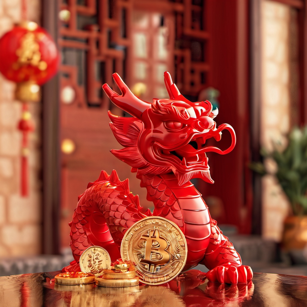 Red Dragon Mouth spits Dragon Ball and places it on the wooden tableNext to it,there are gold coins as a backdrop,with a retro door and potted plants in the background,<lora:---long-XL:0.8>,