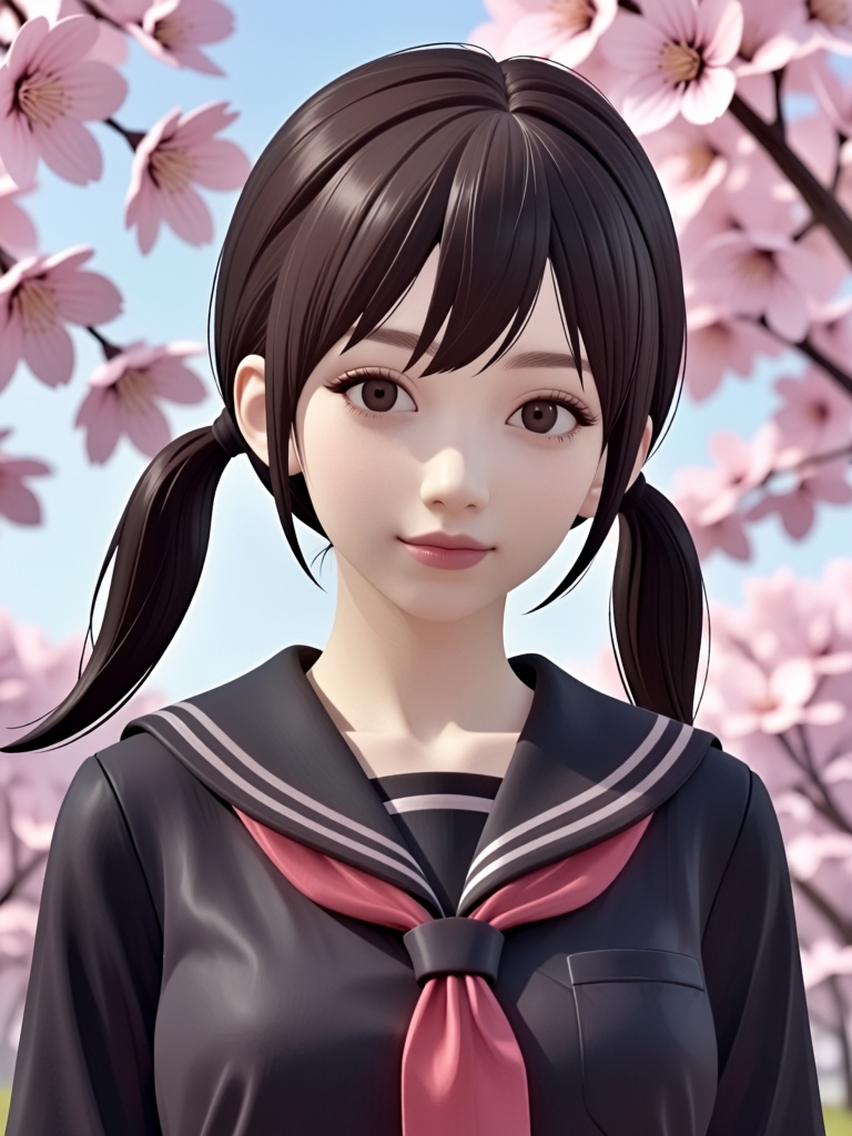 sakurairo mau koro,  1girl,  cherry blossoms on Tensor.Art
