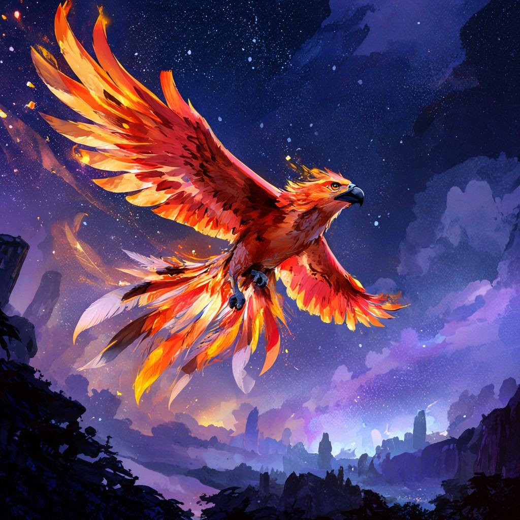 phoenix flying through night sky on Tensor.Art