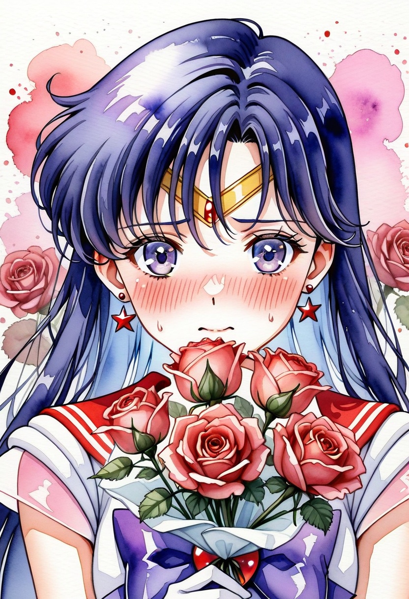 w4tercol0r,  watercolora detailed portrait of sailor mars frowning,  blush on Tensor.Art
