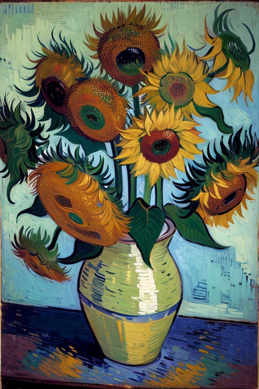 Intense oil painting effects,Van Gogh,sunflowers,<lora:fgxrk_20240307235832-000005:1>,