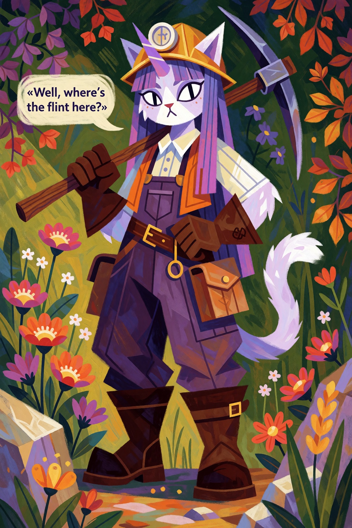 Abstract composition. Cubism art style,  An anthropomorphic cat girl with white fur,  violet eyes on Tensor.Art