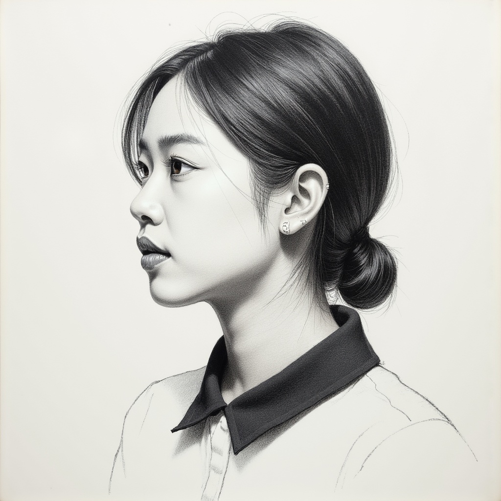 arafed drawing of a woman with a black collared shirt,charcoal portrait,detailed face of a asian boy,side profile waist up portrait,korean artist,detailed charcoal sketch,angle profile portrait,jung gi kim,detailed charcoal drawing,a charcoal drawing,portrait of a japanese ****,charcoal drawing,side profile cenetered portrait,side profile centered portrait,side profile portrait,black and white charcoal sketch,light charcoal drawing,charcoal sketch,portrait drawing,chiaroscuro portrait,rough charcoal sketch,professional portrait drawing,portrait a 1 5 - year - old boy,realistic graphite,charcoal pencil,charcoal and champagne,artsation contest winner,head centered portrait,portrait of 1 5 - year - old boy,realistic. cheng yi,kim jung gi,pencil and charcoal,charcoal on paper,