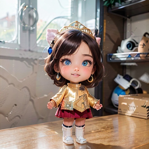 Big head doll,big head, small body, Mini Body,top-heavy,cute,Doll Body,Short hands, short feet,Short legs,(masterpiece:1.331), best quality,stitches,Big head doll, big head, small body, cute,Doll Body,Empty-handed,No items in hand,No object in front of you,(A girl), (Solo)(White dress), (Grey pleated skirt), (Uniform), (School uniform), (Knee-high socks), (White shoes),(Golden eyes), (Golden pupils), (Golden irises), (Eyes shining in golden light)(Big smile), (Happy), (Baby teeth),(canines:1.2),(lollipop),(Red rose headpiece), (Exquisite makeup), (Blush), (Earrings),Flowers, Grass field