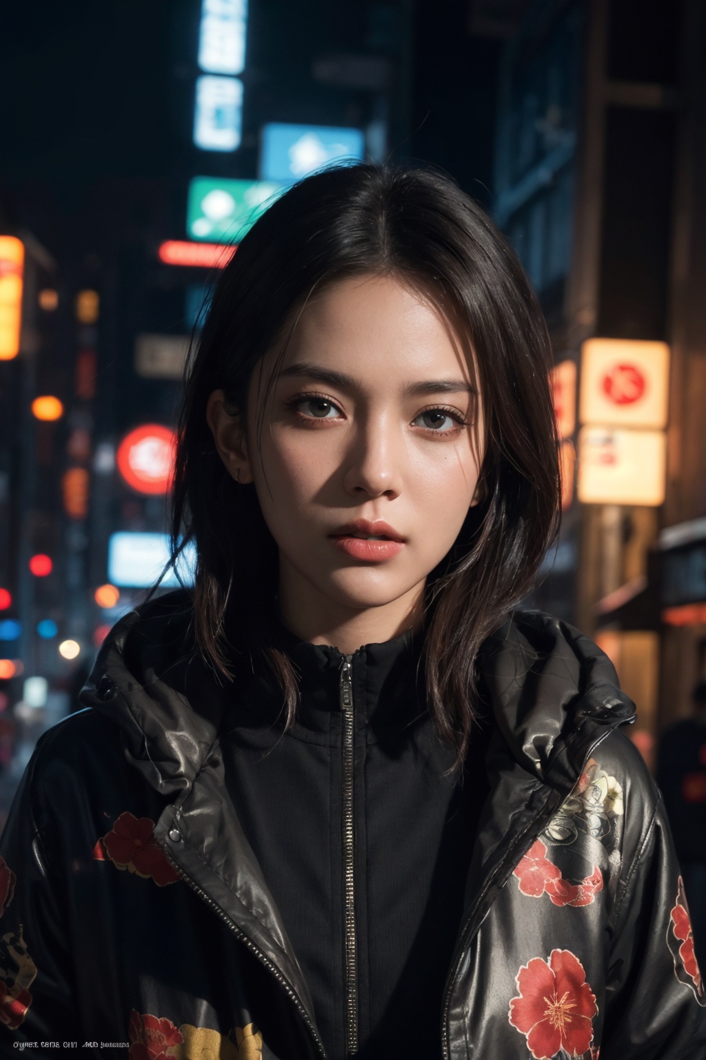 detailed portrait Neon Operator Girl,  cyberpunk futuristic neon,  reflective puffy coat on Tensor.Art