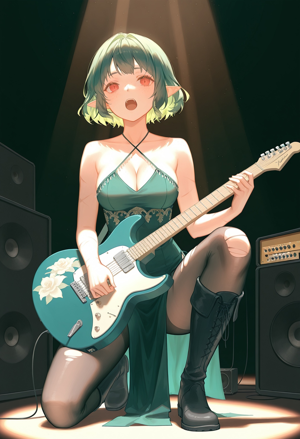 1girl,  green hair,  pointed ears on Tensor.Art