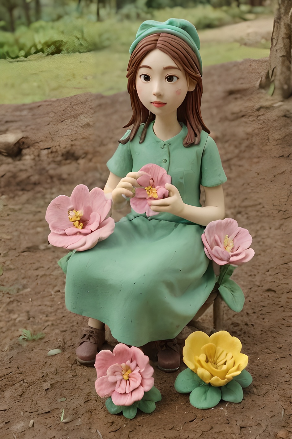 1 girl,outdoor,flower,clay world,<lora:YG粘土世界:1>,